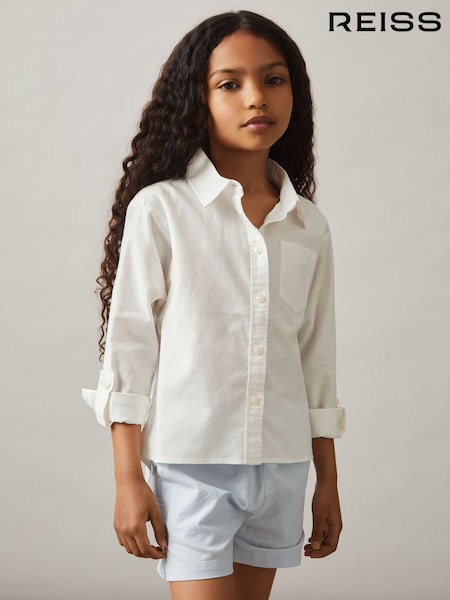 Reiss Ivory Leora Linen Roll-Cuff Shirt (F72839) | £40