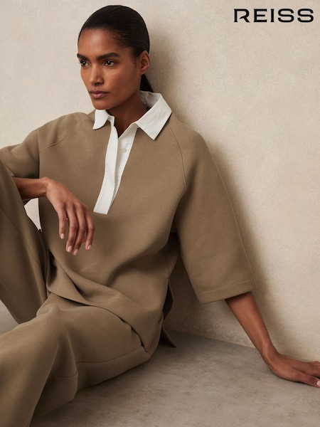 Reiss Camel Gaia Cotton Blend Collar Sweatshirt (F72841) | £120