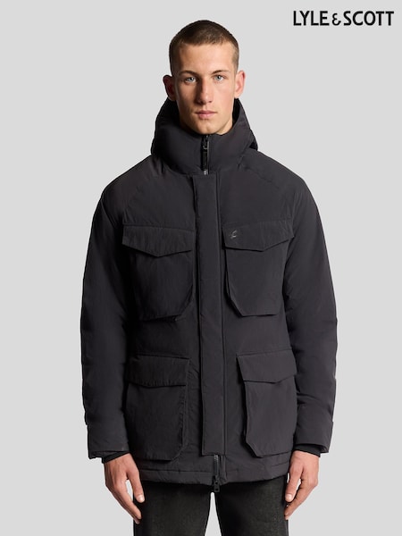 Lyle & Scott Black Tactical Wadded Parka (F72851) | £175