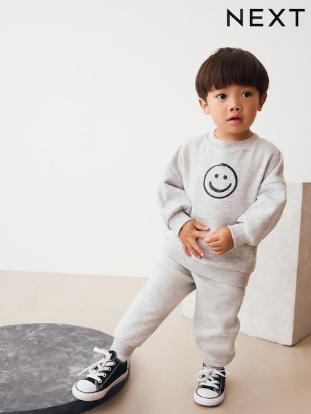 Grey Marl Printed Crew and Joggers Set (3mths-7yrs) (F72871) | £12 - £16