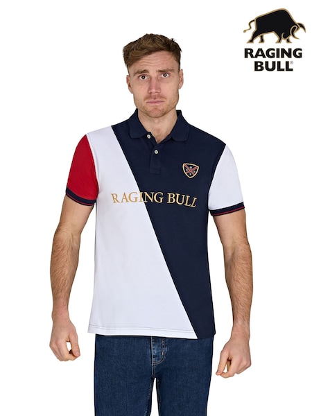 Raging Bull 100% Cotton Diagonal Panel Pique White Polo Shirt (F72959) | £55 - £60