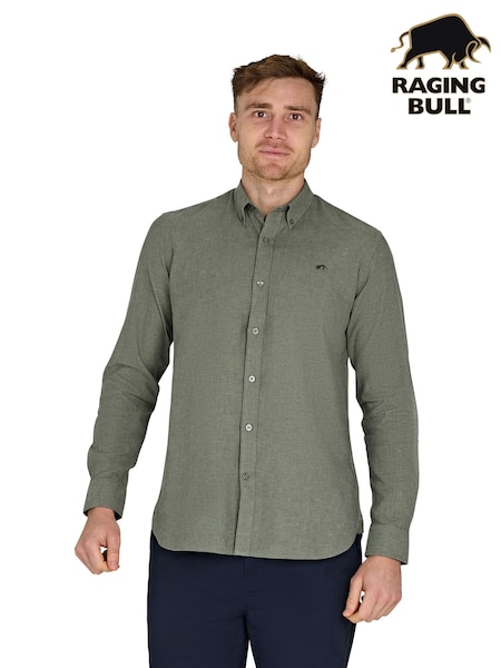 Raging Bull Green Classic Long Sleeve Linen Shirt (F72963) | £70 - £80