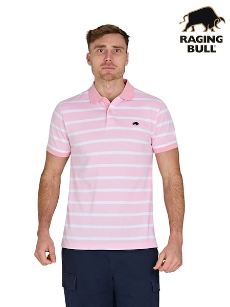 Raging Bull Pink 100% Cotton Birdseye Stripe Pique Polo Shirt (F72965) | £60 - £65