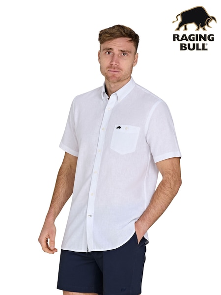 Raging Bull Classic Short Sleeve Linen White Shirt (F72967) | £65 - £75