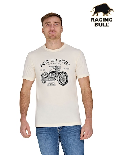 Raging Bull Cream 100% Cotton Racers T-Shirt (F72992) | £30 - £32
