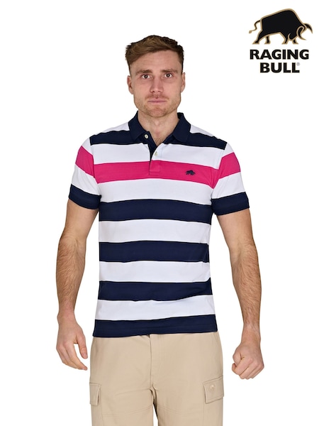 Raging Bull Pink 100% Cotton Irregular Stripe Jersey Polo Shirt (F72994) | £60 - £65