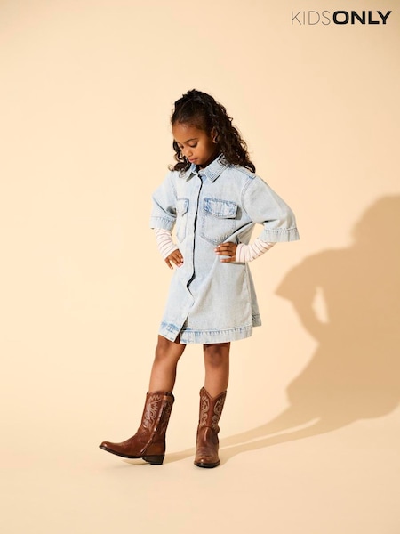 ONLY KIDS Blue Short Sleeve Denim Dress (F73044) | £32