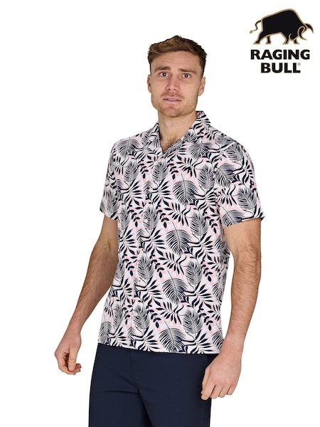 Raging Bull Blue Short Sleeve Large Fern 100% Cotton Shirt (F73098) | £65 - £75