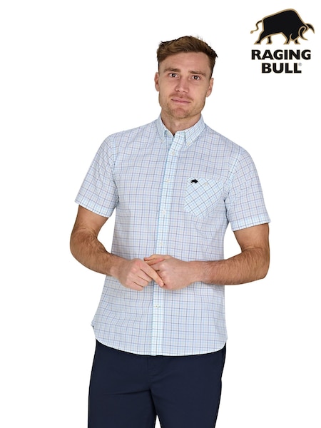 Raging Bull Short Sleeve Window Pane 100% Cotton Poplin White Shirt (F73118) | £65 - £75
