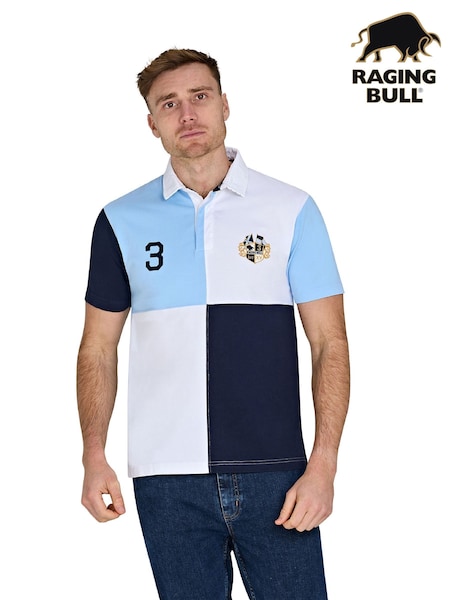 Raging Bull Blue 100% Cotton Harlequin Rugby Shirt (F73121) | £65 - £70