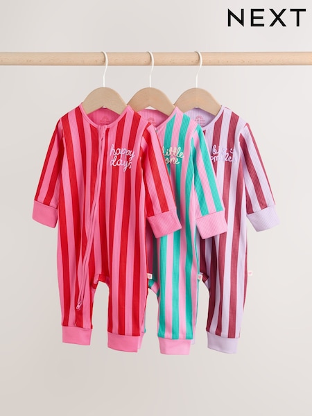 Multi Stripe Two Way Zip Baby Sleepsuits 3 Pack (0mths-3yrs) (F73154) | £20 - £22
