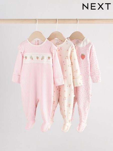 Pink Collar 3 Pack Baby Sleepsuits (0-2yrs) (F73206) | £20 - £22