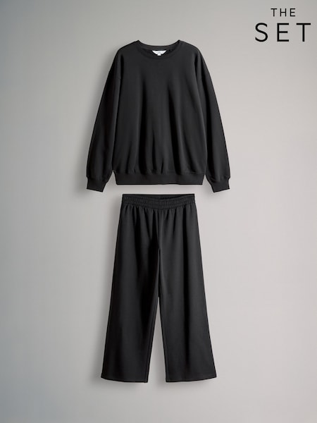 The Set Black 2 Pack Crew Neck Sweatshirt and Wide Leg Joggers (F73268) | £0