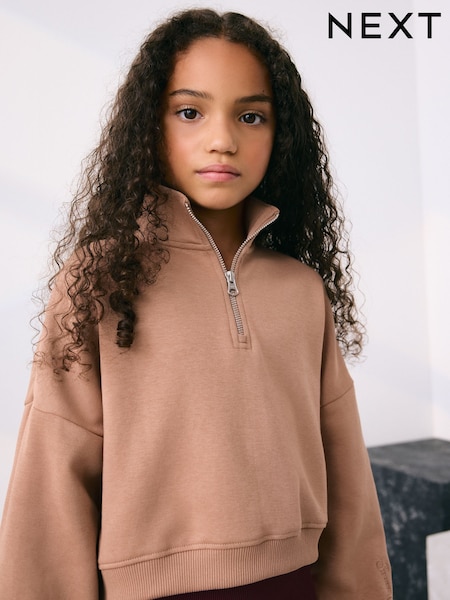 Mocha Brown Zip Neck Sweatshirt (3-16yrs) (F73325) | £13 - £18