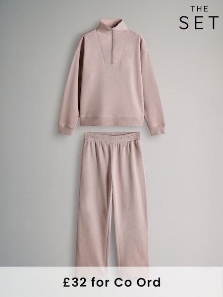 The Set Taupe Brown 2 Pack Half Zip Funnel Neck Sweatshirt and Wide Leg Joggers Set (F73367) | £32