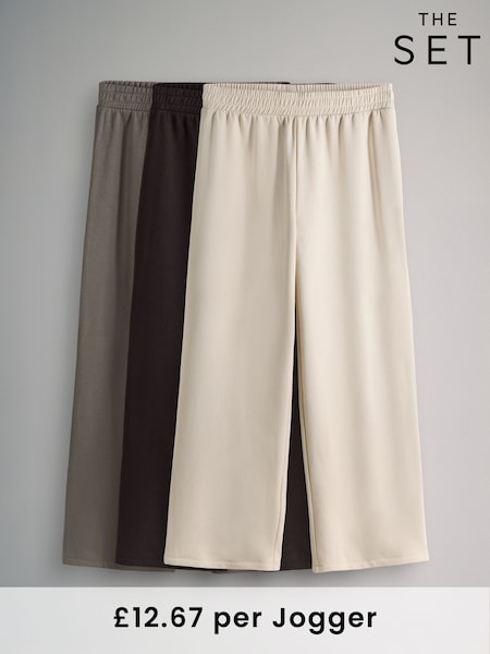 The Set Chocolate Brown/Taupe Brown / Cream 3 Pack Wide Leg Joggers (F73421) | £38