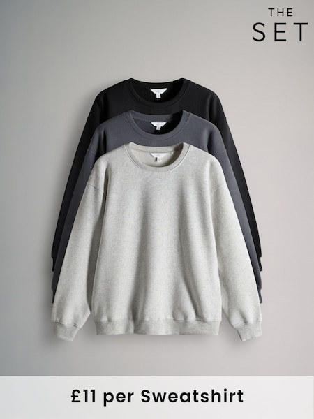 The Set Black/Charcoal Grey Marl 3 Pack Relaxed Crew Neck Sweatshirts (F73428) | £34.50