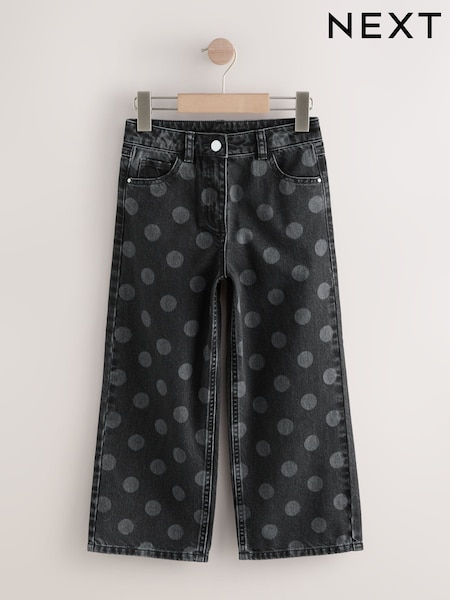 Charcoal Grey Polka Dot Wide Leg Jeans (3-16yrs) (F73606) | £19 - £24