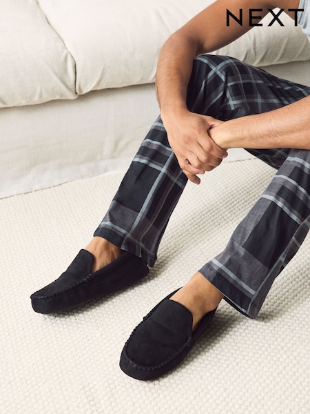 Black Moccasin Slippers (F73630) | £26
