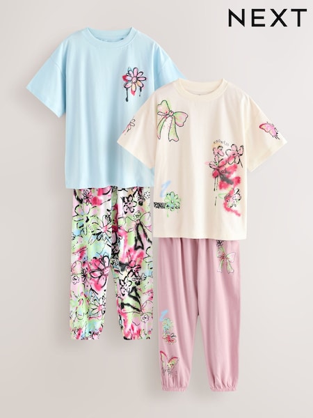 Blue/Ecru Grafitti Bow Jogger Pyjamas 2 Pack (3-16yrs) (F73643) | £22 - £29