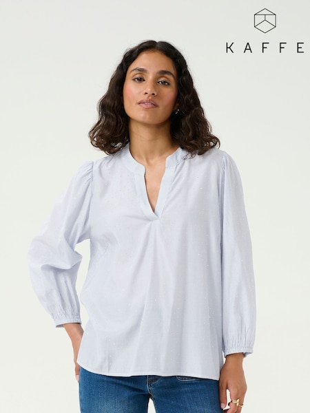 Kaffe Blue KAmilena V-Neck 3/4 Sleeve Blouse (F73671) | £65