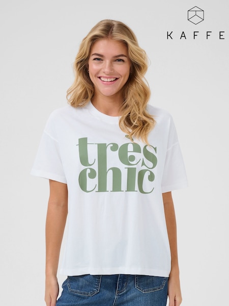 Kaffe KAjenny Statement Crew Neck White T-Shirt (F73676) | £30