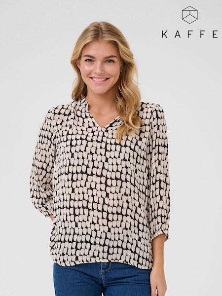 Kaffe KAedita Amber V-Neck 3/4 Sleeve Black Blouse (F73690) | £45