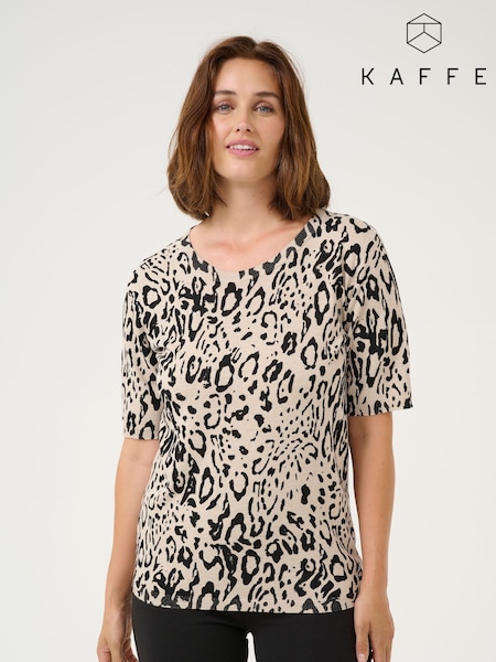 Kaffe Natural KAliz Leopard Print Pullover Jumper (F73691) | £50