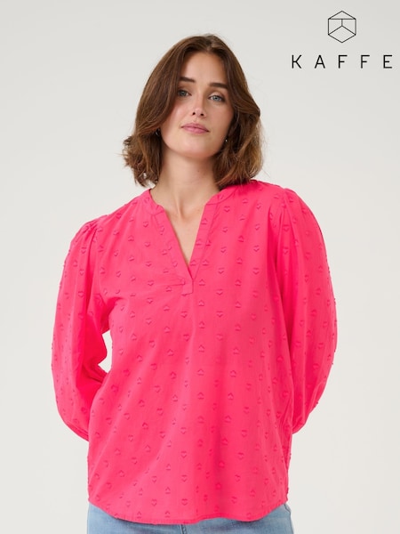Kaffe Red KAjollia V-Neck 3/4 Sleeve 100% Cotton Blouse (F73695) | £40