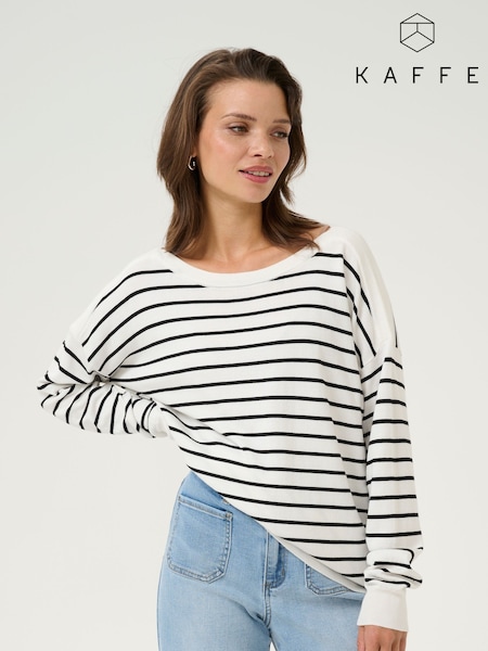 Kaffe KAlizza Boat Neck Striped Pullover White Jumper (F73701) | £45
