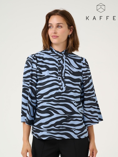 Kaffe Blue KAolga 3/4 Sleeve Animal Print Blouse (F73720) | £50