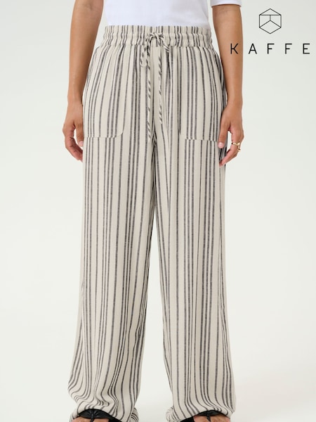 Kaffe Natural KAmilia High Waisted Long Wide Trousers (F73732) | £50