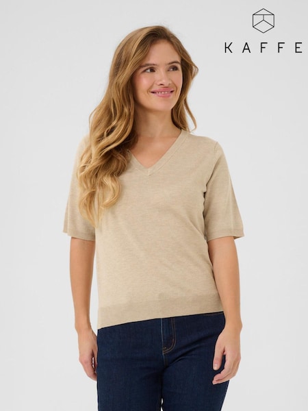 Kaffe Grey KAlizza V-Neck Short Sleeve Pullover Jumper (F73753) | £35