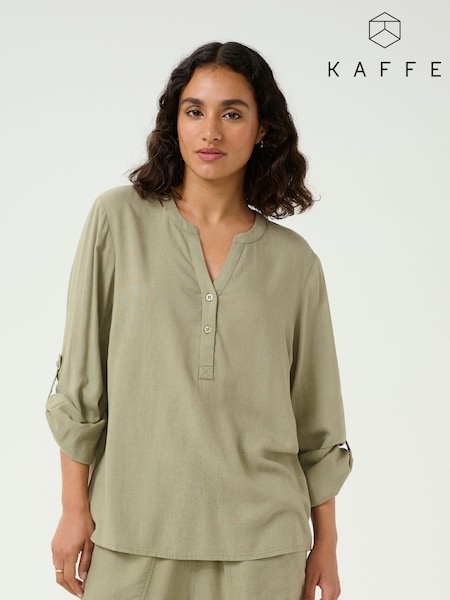 Kaffe Green KAmilia V-Neck Long Sleeve Blouse (F73760) | £40