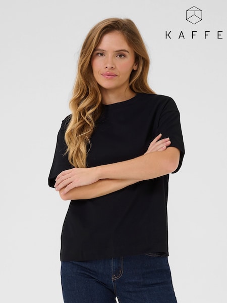 Kaffe 100% Cotton KAtomina Relaxed Short Sleeve Black T-Shirt (F73768) | £30