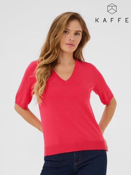 Kaffe Red KAlizza V-Neck Short Sleeve Pullover Jumper (F73774) | £35