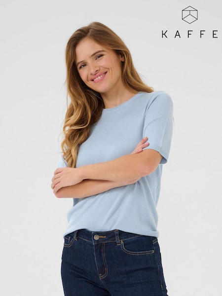Kaffe Blue KAlizza Round Neck Short Sleeve Pullover Jumper (F73777) | £35