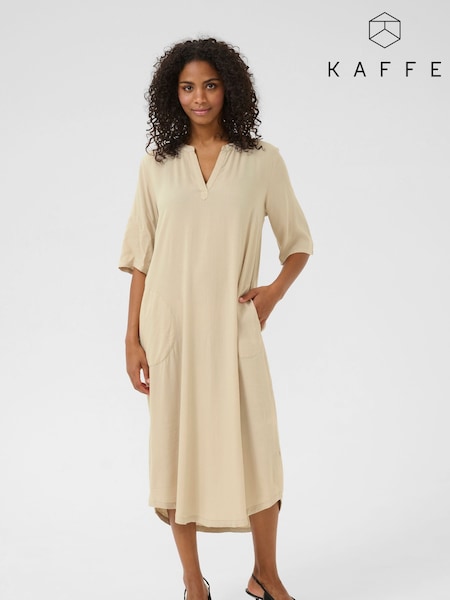 Kaffe Cream KAmilia Short Sleeve Kaftan Midi Dress (F73778) | £50