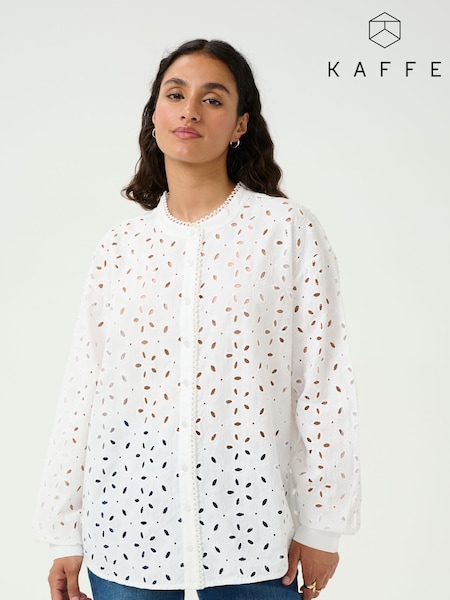 Kaffe KAsilina Round Neck Broderie White Shirt (F73780) | £90