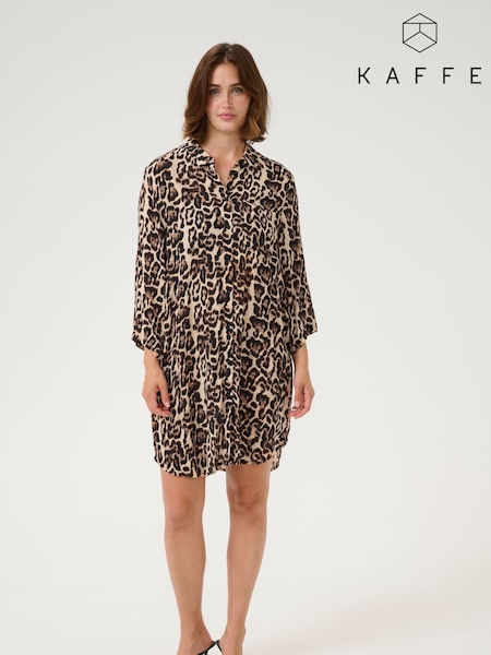 Kaffe Natural KAhildur Leopard Print Amber Shirt Dress (F73782) | £55