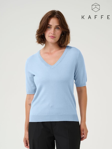 Kaffe Blue KAlizza V-Neck Short Sleeve Pullover Jumper (F73784) | £35