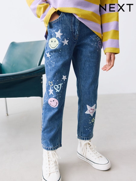 Mid Blue Mom SmileyWorld® Embroidered Jeans (3-16yrs) (F73795) | £25 - £30