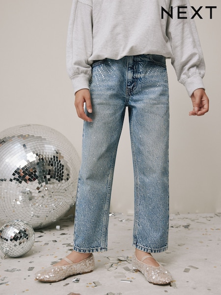 Mid Blue Pocket Detail Embellished Straight Leg Jeans (3-16yrs) (F73799) | £22 - £27