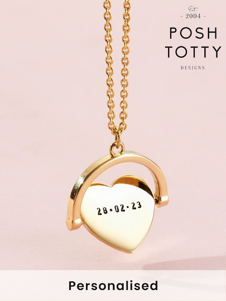 Posh Totty Designs Gold Tone Personalised Heart Spinner Necklace (F73804) | £85