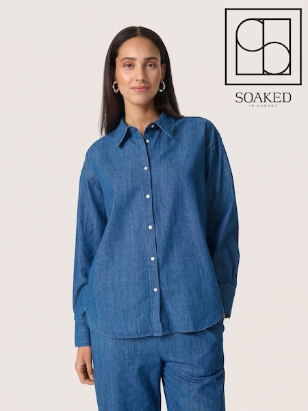 Soaked in Luxury Blue 100% Cotton Chamy Button Up Shirt (F73815) | £75