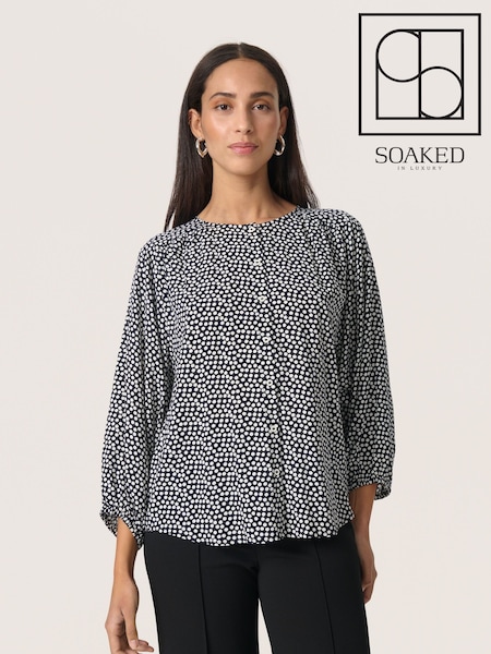 Soaked in Luxury SLArjana Black Blouse with Round Neck and Dots (F73822) | £60