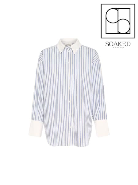 Soaked in Luxury Loose Fit SLMimilou Striped 100% Cotton White Shirt (F73823) | £75