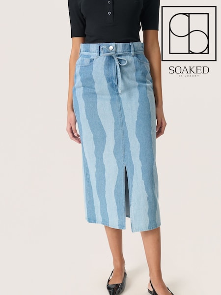 Soaked in Luxury Blue 100% Cotton Maisa Midi Denim Skirt (F73831) | £85