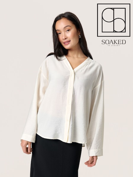 Soaked in Luxury Loose Fit SLLeodora V-Neck White Shirt (F73833) | £60