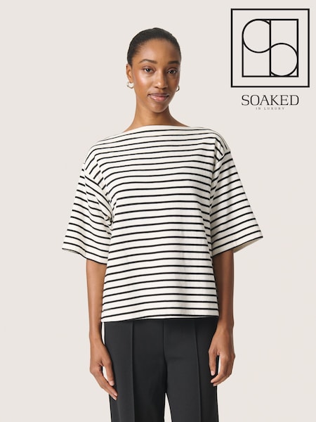 Soaked in Luxury Loose Fit SLIngina Slash Neck White Sweatshirt (F73834) | £50